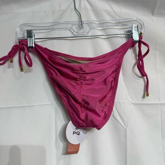 PQ Swim Pink Ruched Side Tie Bikini Bottom Sz L NWT - Picture 6 of 10